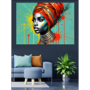 Kırmızı Afrikalı Renkli Portre Dekoratif Kanvas - Mdf Ahşap Tablo 50x70 cm