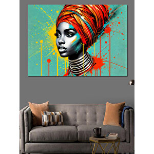 Kırmızı Afrikalı Renkli Portre Dekoratif Kanvas - Mdf Ahşap Tablo 50x70 cm