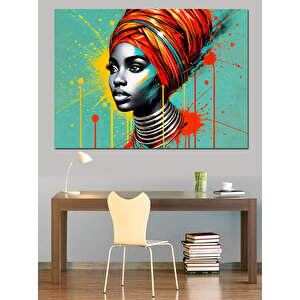 Kırmızı Afrikalı Renkli Portre Dekoratif Kanvas - Mdf Ahşap Tablo