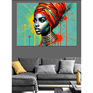Kırmızı Afrikalı Renkli Portre Dekoratif Kanvas - Mdf Ahşap Tablo
