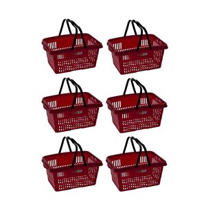 Sy-2260 Çift Saplı Plastik Market Taşıma Sepeti Kırmızı 6 Adet