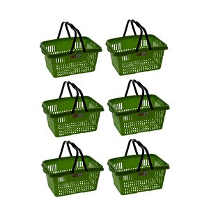 Sy-2260 Çift Saplı Plastik Market Taşıma Sepeti Yeşil 6 Adet