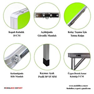 Modulbox Katlanabi̇li̇r, 80x80 ,kamp Masa Takimi, 4 Tabureli̇, Alümi̇nyum, Pi̇kni̇k Masa Takimi