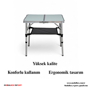Modulbox Katlanabi̇li̇r, Ayarlanabi̇li̇r Alümi̇nyum, 40x60 Cm, 3 Yüksekli̇, Kamp Masasi, Pi̇kni̇k Masasi
