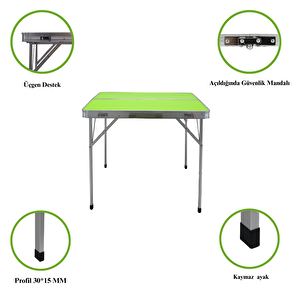 Modulbox Katlanabi̇li̇r Kamp Masasi, Alümi̇nyum, 80x80 Ölçü, Pi̇kni̇k Masasi