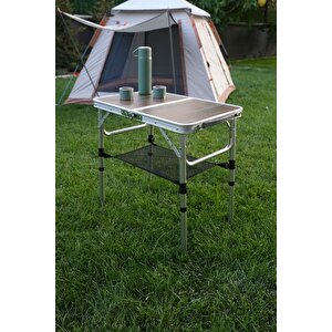 Modulbox Katlanabi̇li̇r, Ayarlanabi̇li̇r Alümi̇nyum, 40x60 Cm, 3 Yüksekli̇, Kamp Masasi, Pi̇kni̇k Masasi