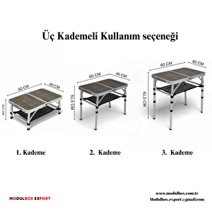 Modulbox Katlanabi̇li̇r, Ayarlanabi̇li̇r Alümi̇nyum, 40x60 Cm, 3 Yüksekli̇, Kamp Masasi, Pi̇kni̇k Masasi