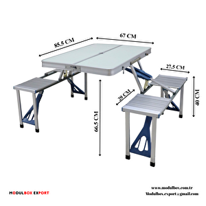 Modulbox Katlanabi̇li̇r, Alümi̇nyum 67x85, Kendi̇nden 4 Tabureli̇, Kamp Masa Takimi, Pi̇kni̇k Masa Takimi