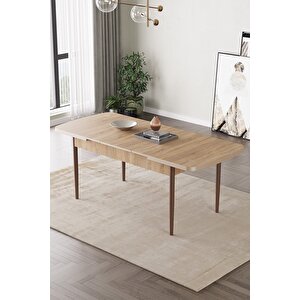 Fiona 80x132 Mdf Masa Metal Ayaklı Açılabilir Üst Kalite Mutfak Masası, Yemek Masası, Salon Masası Meşe