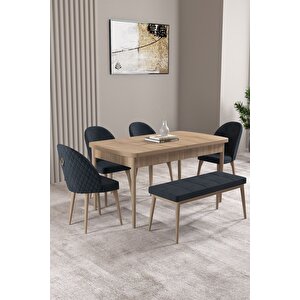Milas Meşe Desen 80x132 Açılabilir Mdf Masa Yemek Odası Takımı, Mutfak Takımı 4 Sandalye, 1 Bench Antrasit