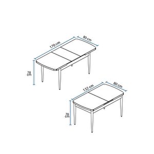 Fiona 80x132 Mdf Masa Metal Ayaklı Açılabilir Üst Kalite Mutfak Masası, Yemek Masası, Salon Masası Beyaz