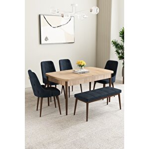 Clara Meşe Desen 80x132 Açılabilir Mdf Masa Yemek Odası Takımı,mutfak Takımı 4 Sandalye 1 Bench Antrasit