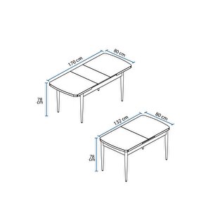 Fiona 80x132 Mdf Masa Metal Ayaklı Açılabilir Üst Kalite Mutfak Masası, Yemek Masası, Salon Masası Siyah Mermer