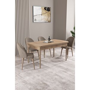 Milas Meşe Desen 80x132 Açılabilir Mdf Masa Yemek Odası Takımı, Mutfak Takımı 4 adet Sandalye Cappuccino