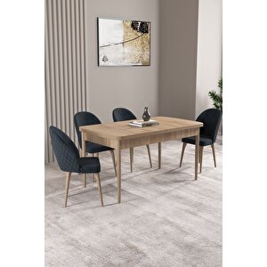 Milas Meşe Desen 80x132 Açılabilir Mdf Masa Yemek Odası Takımı, Mutfak Takımı 4 adet Sandalye Antrasit