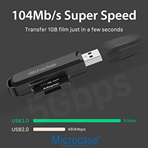 Microcase Usb 3.0 Çift Yuvalı 512 Gb Destekli Tf / Sd Kart Okuyucu Al4474