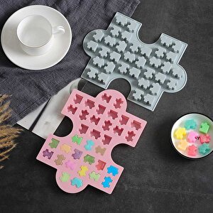 Silikon Kek Kalıp Çikolata Puzzle Şekilli Minik Puzzele Kalıbı Şeker Hamuru Jelibon Kalıbı