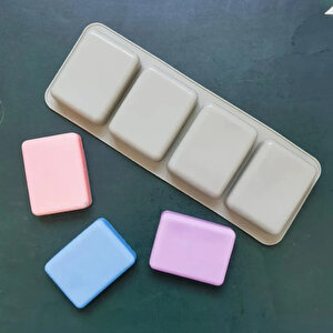 Silikon Kalıp Oval Kenarlı Dikdörtgen Sabun Taş Tozu Ve Kek Çikolata Kalıbı 4 Lü