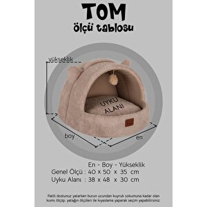 Tom, Çıkarılabilir Minderli, Ultra Yumuşak, Konforlu, Üstü Kapalı Tasarım Kedi Yatağı