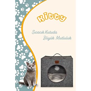 Kitty, Kutu Şeklinde, Çift Taraflı Çıkarılabilir Minderli, Keçe Kedi Yatağı (40 X 40)