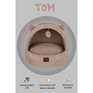 Tom, Çıkarılabilir Minderli, Ultra Yumuşak, Konforlu, Üstü Kapalı Tasarım Kedi Yatağı