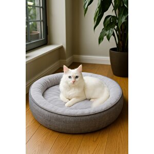 Bunny, Donut Şeklinde, Stres Azaltıcı, Yüksek Kaliteli Peluş Kumaşlı, Yıkanabilir Kedi-köpek Yatağı