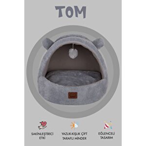 Tom, Çıkarılabilir Minderli, Ultra Yumuşak, Konforlu, Üstü Kapalı Tasarım Kedi Yatağı