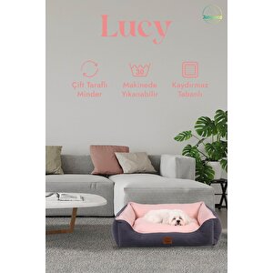 Lucy Gri & Pembe Yüksek Kaliteli Köpek Yatağı