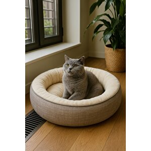 Bunny, Donut Şeklinde, Stres Azaltıcı, Yüksek Kaliteli Peluş Kumaşlı, Yıkanabilir Kedi-köpek Yatağı