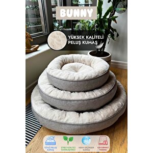 Bunny, Donut Şeklinde, Stres Azaltıcı, Yüksek Kaliteli Peluş Kumaşlı, Yıkanabilir Kedi-köpek Yatağı
