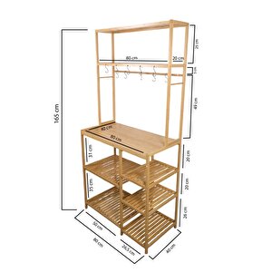 Digithome Bambu 8 Raflı Mutfak Bangosu Kahve Köşesi Fincan Askılı Mutfak Standı Dolap Db-0033