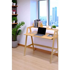 Bambu Masif Çalışma Masası 1 Raflı Kitaplıklı Ofis Bilgisayar Masası Db-0030