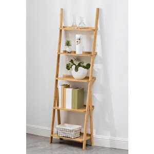 Bambu 5 Raflı Merdiven Kitaplık Banyo Düzenleyici Raf Organizer Saksılık Db-0022