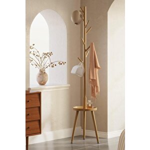 Bambu Portmanto Askılık Vestiyer Tablalı 8'li Ayaklı Askılık Ahşap Elbise Askısı Db-0027