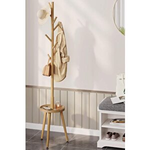 Bambu Portmanto Askılık Vestiyer Tablalı 8'li Ayaklı Askılık Ahşap Elbise Askısı Db-0027