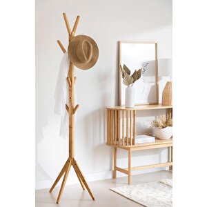 Bambu Portmanto Askılık 8'li Modern Vestiyer Ayaklı Askılık Ahşap Elbise Askısı Db-0026