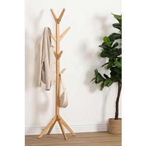 Bambu Portmanto Askılık 8'li Modern Vestiyer Ayaklı Askılık Ahşap Elbise Askısı Db-0026