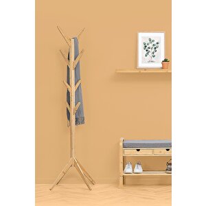 Bambu Portmanto Askılık 8'li Modern Vestiyer Ayaklı Askılık Ahşap Elbise Askısı Db-0026