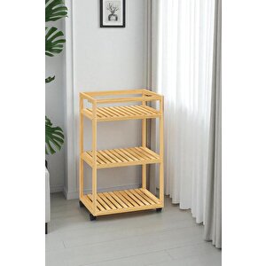 Bambu 3 Raflı Tekerlekli Sunum Servis Arabası Mutfak Rafı Sehpa Banyo Rafı Db-0029