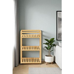 Digithome Bambu 3 Raflı Tekerlekli Sunum Servis Arabası Mutfak Rafı Sehpa Banyo Rafı Db-0029