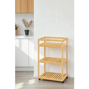 Digithome Bambu 3 Raflı Tekerlekli Sunum Servis Arabası Mutfak Rafı Sehpa Banyo Rafı Db-0029