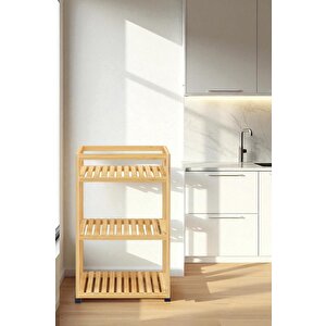Digithome Bambu 3 Raflı Tekerlekli Sunum Servis Arabası Mutfak Rafı Sehpa Banyo Rafı Db-0029