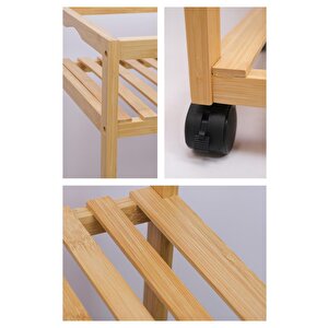 Digithome Bambu 3 Raflı Tekerlekli Sunum Servis Arabası Mutfak Rafı Sehpa Banyo Rafı Db-0029