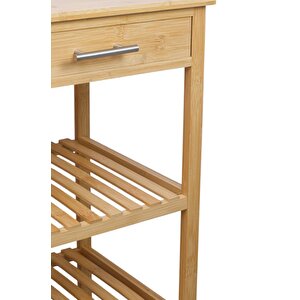 Bambu 2 Çekmeceli Tekerlekli Bango Ada Mutfak Servis Arabası Db-0021