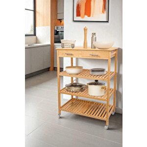 Digithome Bambu 2 Çekmeceli Tekerlekli Bango Ada Mutfak Servis Arabası Db-0021