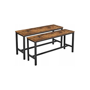 Baro Siyah Metal Ahşap Bench 2 Adet