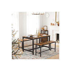 Baro Siyah Metal Ahşap Bench 2 Adet