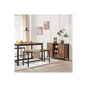 Baro Siyah Metal Ahşap Bench 2 Adet