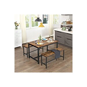 Baro Siyah Metal Ahşap Bench 2 Adet