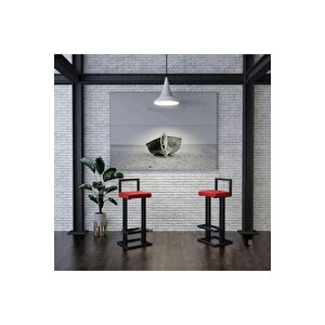 Line Siyah Metal Bar Sandalyesi Kırmızı
